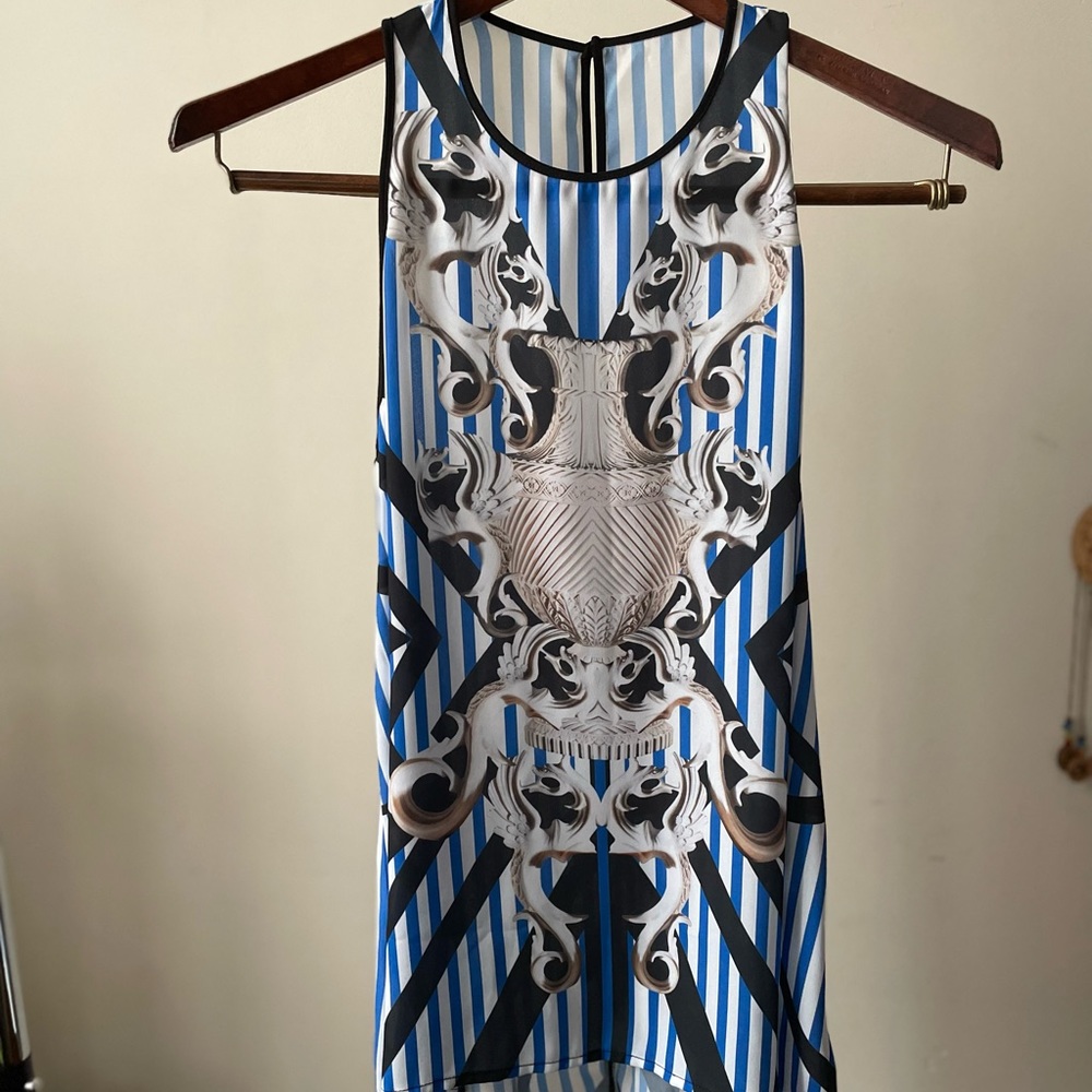 Clover Canton Blue Patterned Scoop-neck Tank Versace Inspired- Size S